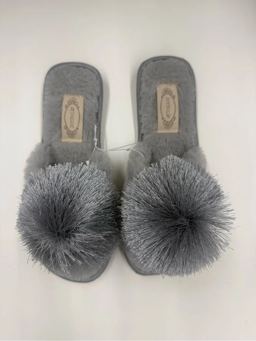 Joyfolie Girls Cozy Pom-Pom Grey Slippers 11 Y